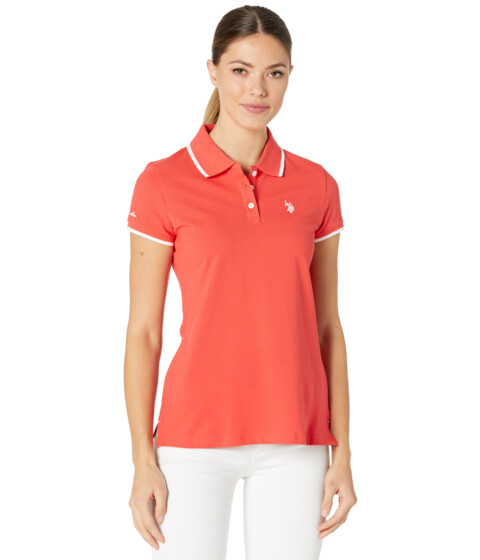 Imbracaminte Femei US POLO ASSN Classic Stretch Pique Polo Shirt CoraliciousWhite