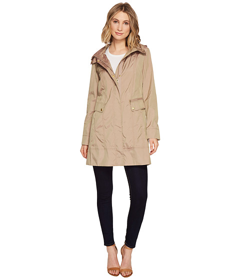 Imbracaminte Femei Cole Haan 34 12quot Single Breasted Rain Jacket with Removable Hood Champagne
