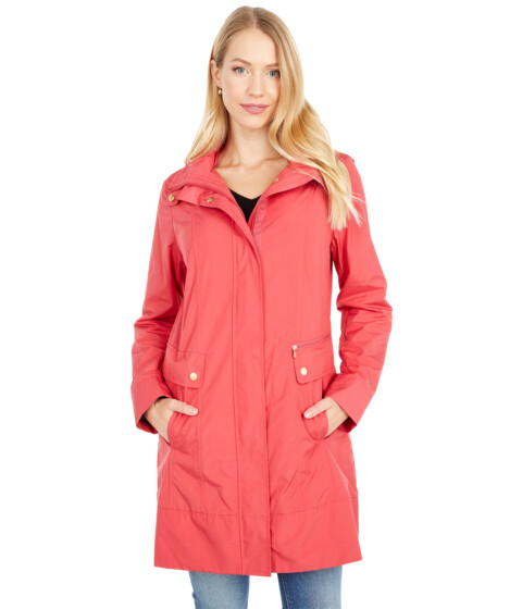 Imbracaminte Femei Cole Haan 34 12quot Single Breasted Rain Jacket with Removable Hood Red