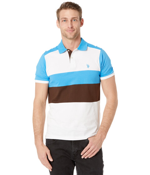 Incaltaminte Barbati US Polo Assn Slim Fit Chest Stripe Color Block Polo Shirt Coast Azure