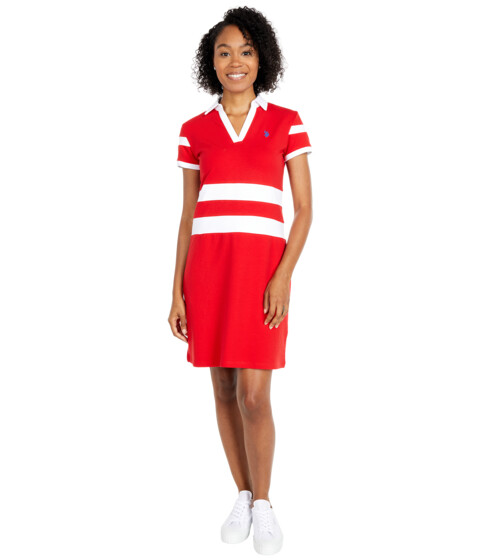 Imbracaminte Femei US Polo Assn 2 Stripe V-Neck Polo Dress Racing Red