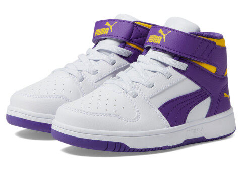 Incaltaminte Fete PUMA Kids Rebound Layup Synthetic Leather Hook and Loop (Little Kid) PUMA WhiteTeam VioletPel Yellow