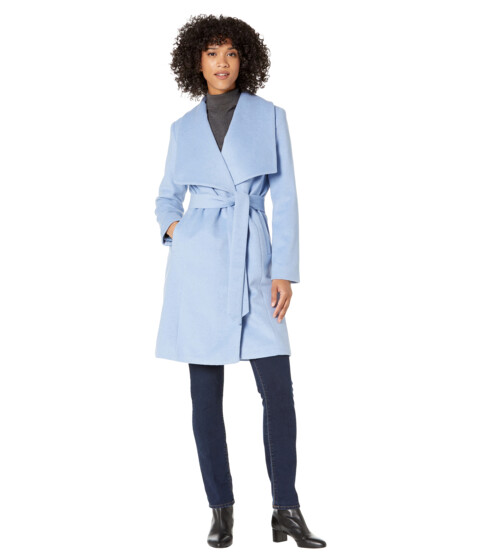Imbracaminte Femei Cole Haan 39quot Slick Wool Wrap Coat with Exaggerated Collar Ice Blue