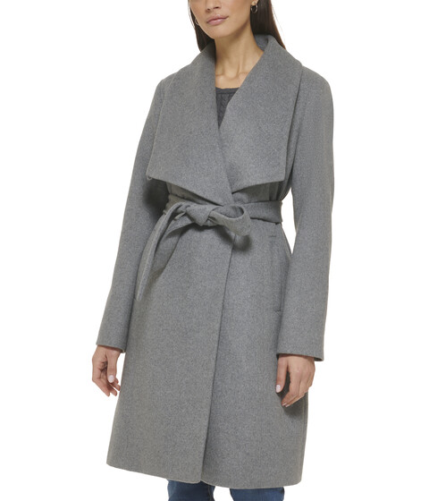 Imbracaminte Femei Cole Haan 39quot Slick Wool Wrap Coat with Exaggerated Collar Charcoal