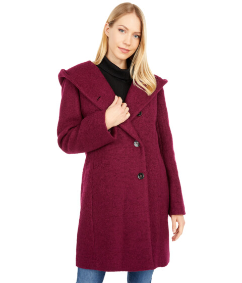 Imbracaminte Femei Cole Haan Dropped Shoulder Button Front Sweater Wool Boucle Coat Magenta