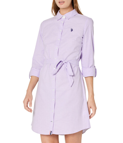 Imbracaminte Femei US POLO ASSN Long Sleeve Solid Stretch Oxford Dress Lavender