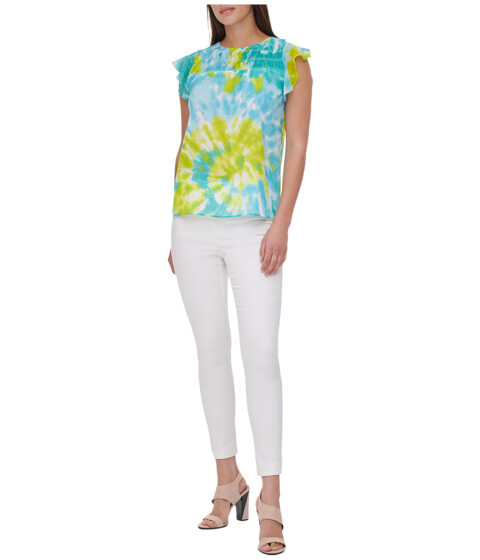 Imbracaminte Femei Calvin Klein Printed Smocked Yoke Blouse w Ruffle Ocean Marg