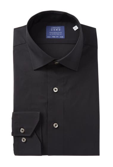 Imbracaminte Barbati Lorenzo Uomo Travel Cotton Stretch Trim Fit Dress Shirt Black image0