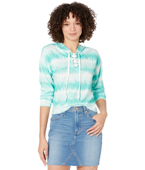 Imbracaminte Femei Rock and Roll Cowgirl Long Sleeve Cropped Tie-Dye Print Hoodie with Lace Detail 48H8422 Turquoise