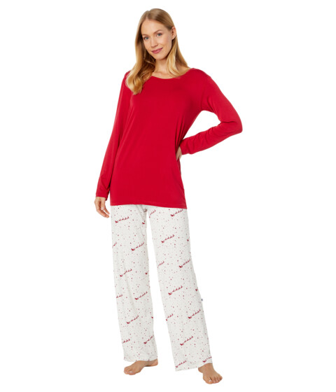 Imbracaminte Femei Kickee Pants Long Sleeve Loosey Goosey Tee amp Pants PJ Set Natural Flying Santas