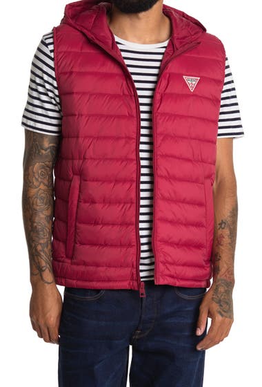 Imbracaminte Barbati GUESS Hooded Puffer Vest Red