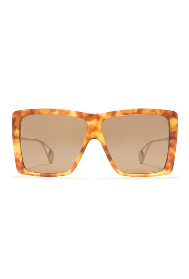Ochelari Femei Gucci 61mm Retro Square Sunglasses Havana Gold Brown