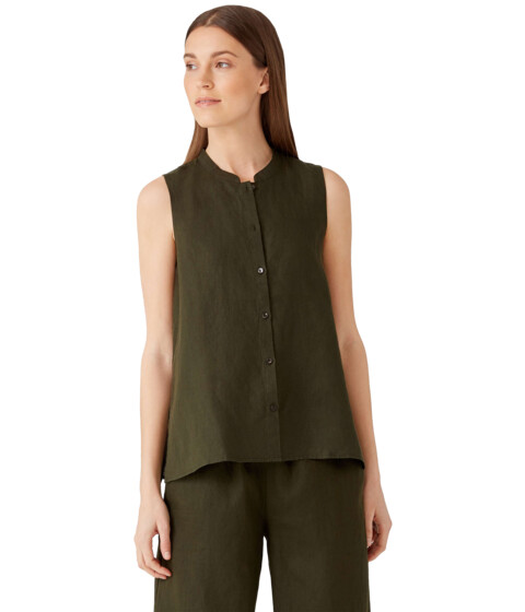 Imbracaminte Femei Eileen Fisher Stand Collar Sleeveless Shirt in Organic Handkerchief Linen Seaweed