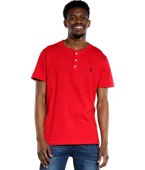 Imbracaminte Barbati US Polo Assn Short Sleeve Small Pony Solid Henley Knit Shirt Engine Red