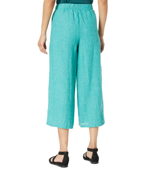 Imbracaminte Femei Eileen Fisher Wide Leg Cropped Pants in Washed Organic Linen Delave Deep Aqua