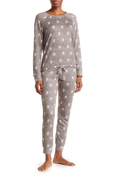 Imbracaminte Femei Kikit Long Sleeve Tie Front Top Joggers 2-Piece Pajama Set Skull image0