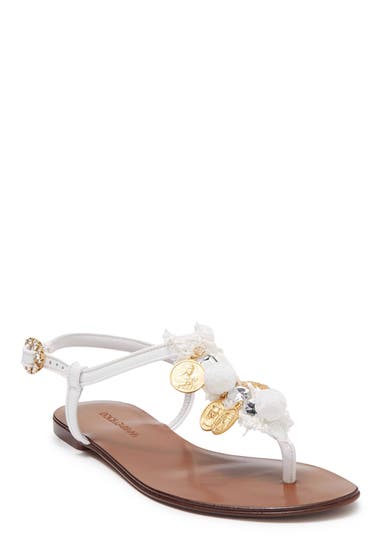Incaltaminte Femei DOLCE AND GABBANA Dolce Gabbana Embellished Leather T-Strap Sandal White image5