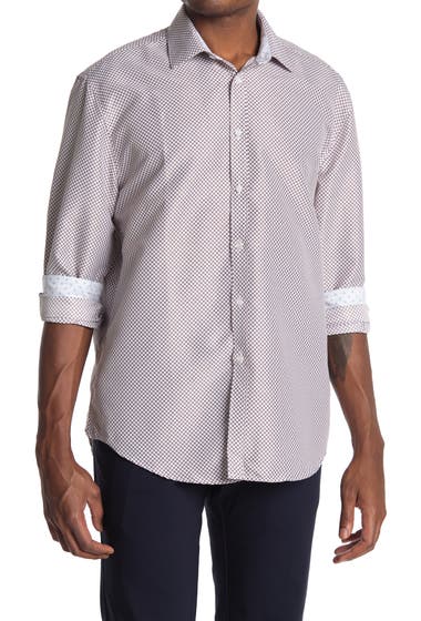 Imbracaminte Barbati Society Of Threads Slim Fit Mini Geo Print Button Front Shirt Cantaloupe