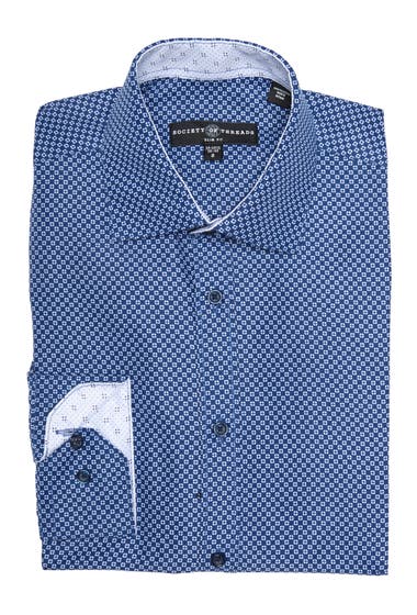 Imbracaminte Barbati Society Of Threads Slim Fit Mini Geo Print Button Front Shirt Navy image