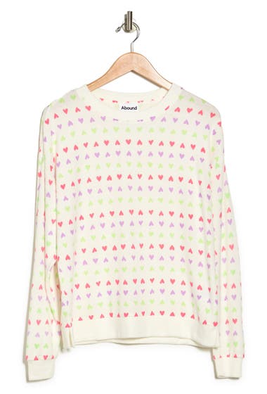 Imbracaminte Femei Abound Cozy Crew Neck Pajama Sweatshirt Ivory Egret Colorful Hearts