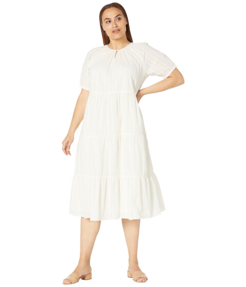 Imbracaminte Femei Madewell Plus Bubble-Sleeve Tiered Midi Dress in Textural Stripe Lighthouse