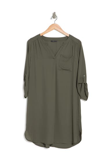 Imbracaminte Femei WEST KEI Split Neck 34 Sleeve Tunic Shirt Dress Dusty Olive