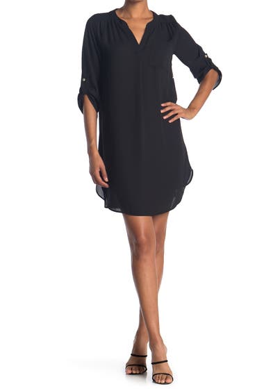 Imbracaminte Femei WEST KEI Split Neck 34 Sleeve Tunic Shirt Dress Black