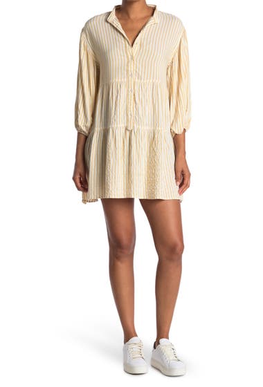 Imbracaminte Femei Max Studio Stripe Print 34 Sleeve Shirt Dress Wheat Ivory