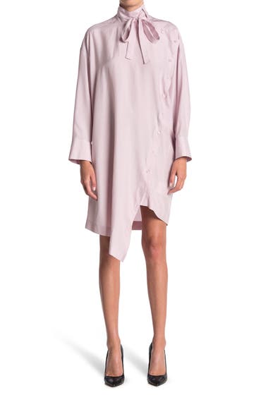Imbracaminte Femei Valentino Tie Neck Asymmetrical Silk Shirt Dress Water Lilac