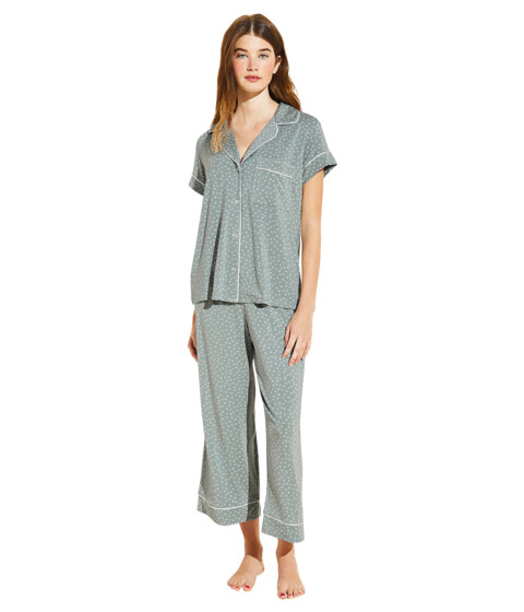 Imbracaminte Femei Eberjey Gisele Printed Short Sleeve Crop Pajama Artisan Trace Willow GreenIvory