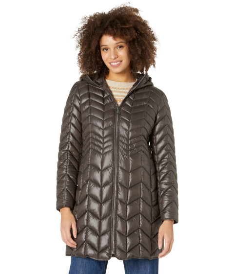 Imbracaminte Femei Kenneth Cole Multi Quilt Hooded Cire Coat Chocolate