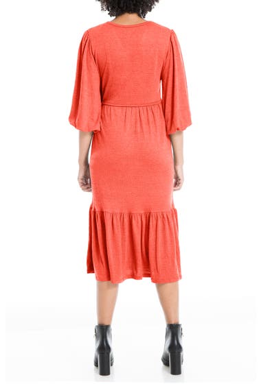 Imbracaminte Femei Max Studio Elbow Length Sleeve Crinkled Jersey Wrap Dress Lava image1