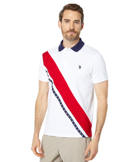 Incaltaminte Barbati US Polo Assn Short Sleeve Sash Front Slim Fit Knit Shirt White