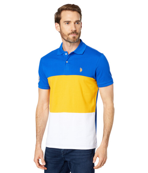 Incaltaminte Barbati US Polo Assn Short Sleeve Uspa Color-Block Slim Fit Knit Shirt Parisian Blue