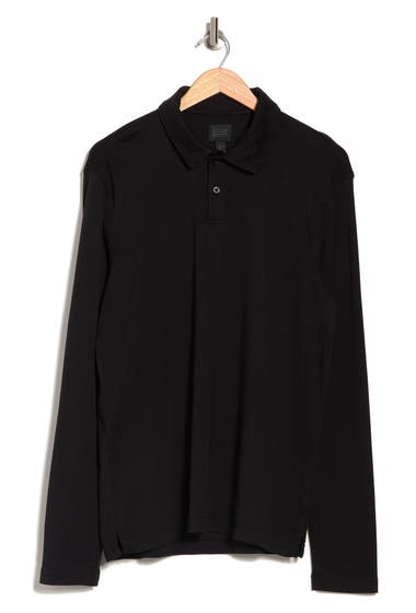 Imbracaminte Barbati 14TH AND UNION Long Sleeve Interlock Polo Shirt Black image0