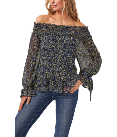 Imbracaminte Femei CeCe Off-the-Shoulder Flora Whispers Blouse w Ties Classic Navy