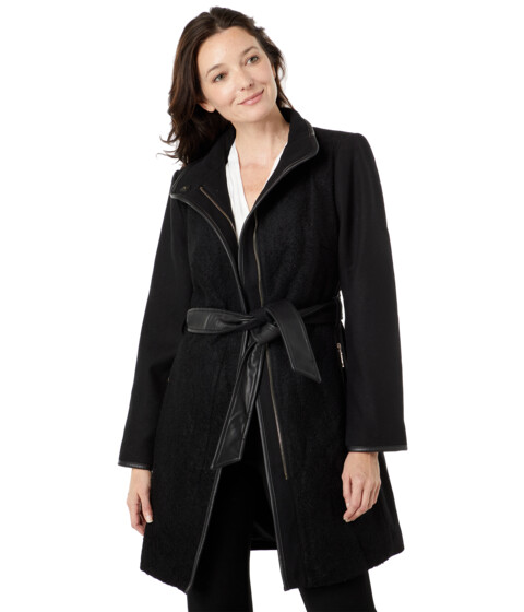 Imbracaminte Femei Vince Camuto Belted Wool Coat with High Neck and PU Trim V29777A-ME Black
