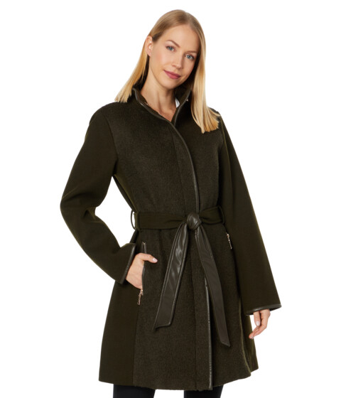 Imbracaminte Femei Vince Camuto Belted Wool Coat with High Neck and PU Trim V29777A-ME Loden
