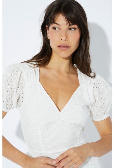 Imbracaminte Femei MINKPINK Idalia Cotton Eyelet Midi Dress Off White image3