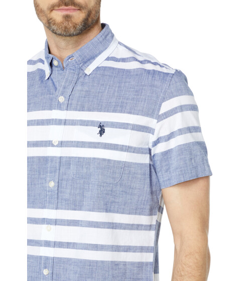 Imbracaminte Barbati US Polo Assn Short Sleeve Yarn-Dye Slub Stripe Woven Shirt Marina Blue image2
