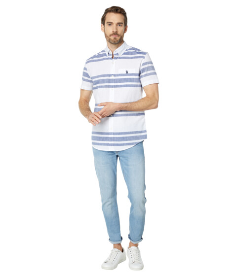 Imbracaminte Barbati US Polo Assn Short Sleeve Yarn-Dye Slub Stripe Woven Shirt Optic White image3