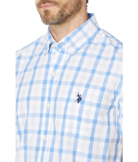 Imbracaminte Barbati US Polo Assn Short Sleeve Classic Fit Yarn-Dye Heathered Plaid Woven Shirt East End Blue image2