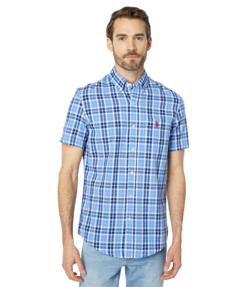 Imbracaminte Barbati US Polo Assn Short Sleeve Solid Madras Woven Shirt East End Blue image