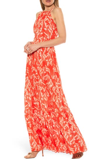 Imbracaminte Femei ALEXIA ADMOR Kira Ruffled Halter Neck Maxi Dress Orange Etched image2