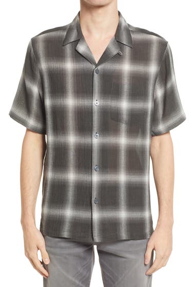 Imbracaminte Barbati AllSaints Mens Landa Relaxed Fit Plaid Short Sleeve Button-Up Shirt Candlelit Black image