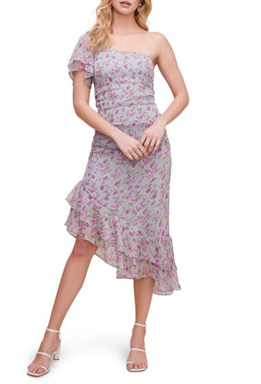 Imbracaminte Femei ASTR the Label One-Shoulder Ruffle Dress Blue Lavender Floral image0