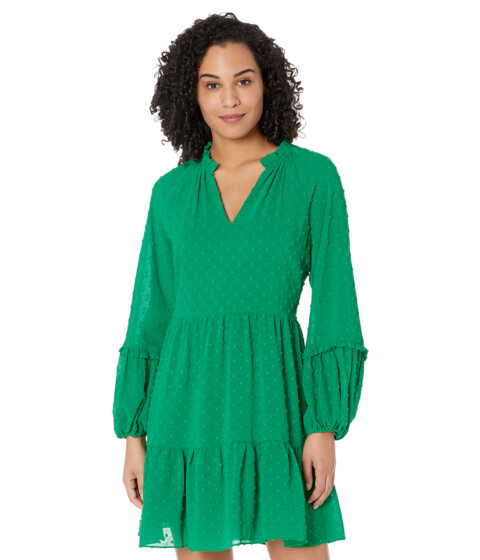 Imbracaminte Femei CeCe Long Sleeve Clip Dot Ruffled Dress Lush Green