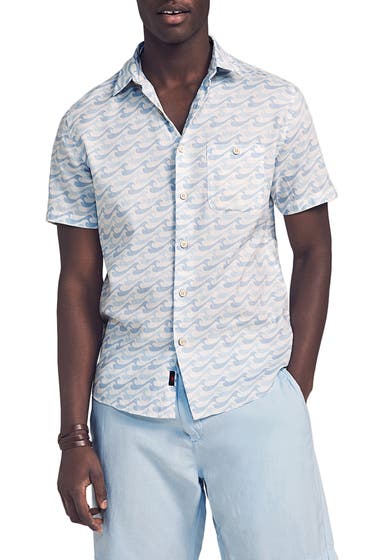 Imbracaminte Barbati FAHERTY BRAND Faherty Playa Wave Print Short Sleeve Button-Up Shirt Ivory Endless Peaks image