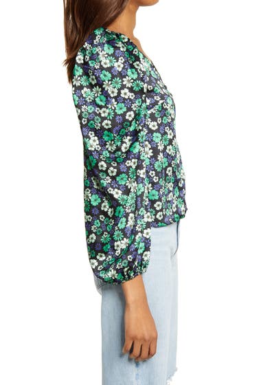 Imbracaminte Femei TOPSHOP Floral Puff Sleeve Blouse Green Multi image2
