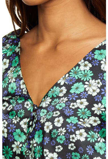 Imbracaminte Femei TOPSHOP Floral Puff Sleeve Blouse Green Multi image3